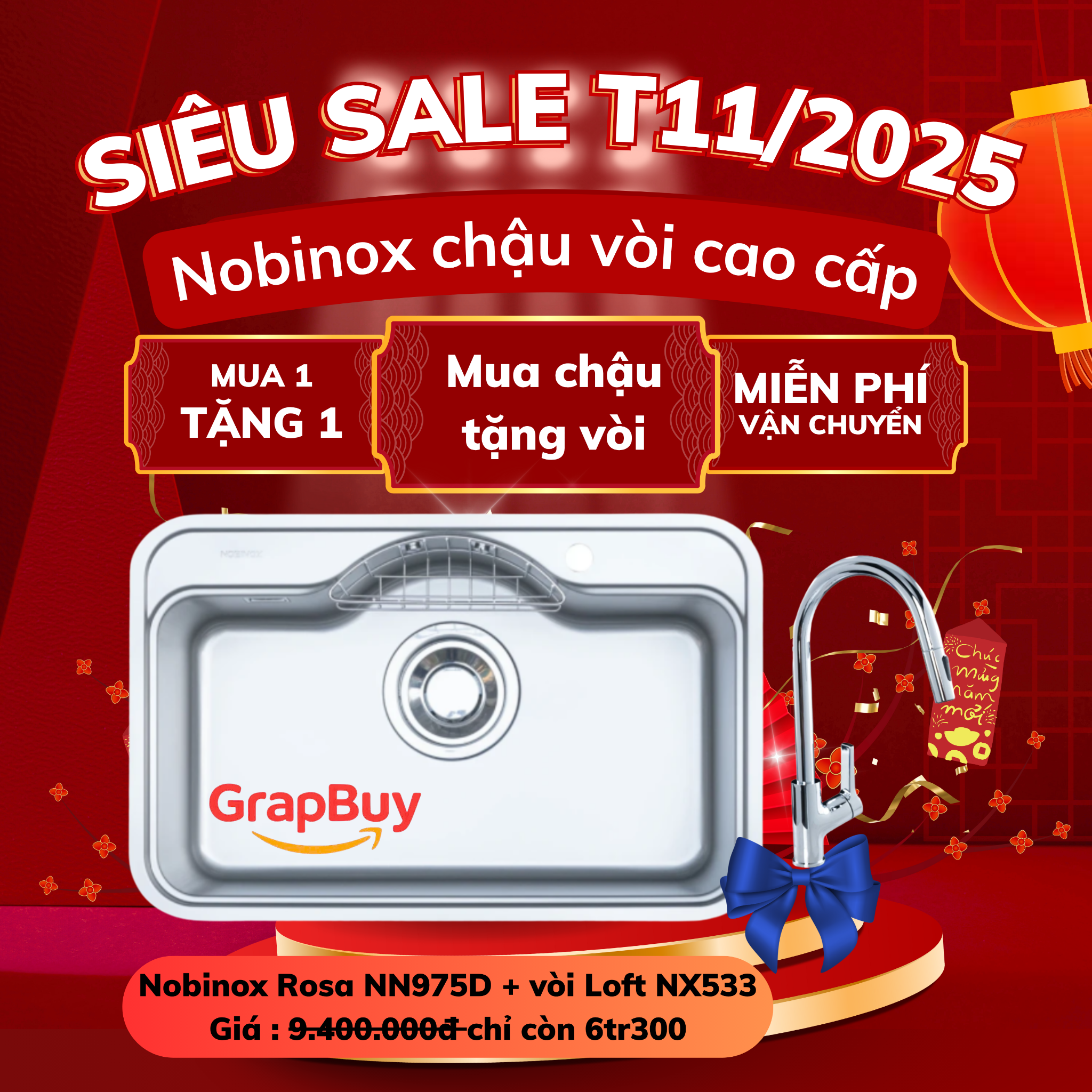 Combo Nobinox cao cấp 2025  chậu rửa bát Nobinox Rosa NN975D + vòi Loft NX533 tháng 11/2025 mua ngay 
