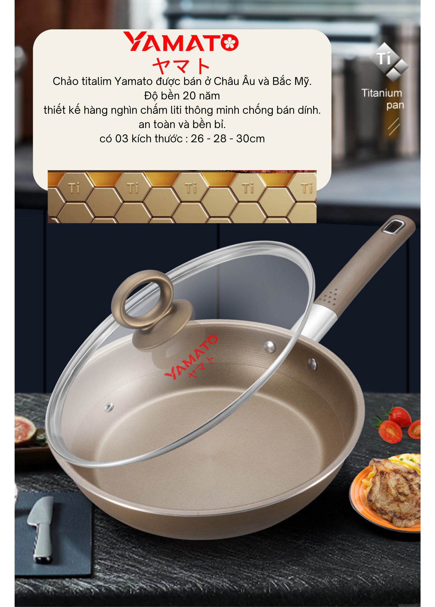  Chảo Titan Yamato 30cm – Đỉnh cao công nghệ chảo 5 lớp từ Nhật Bản 