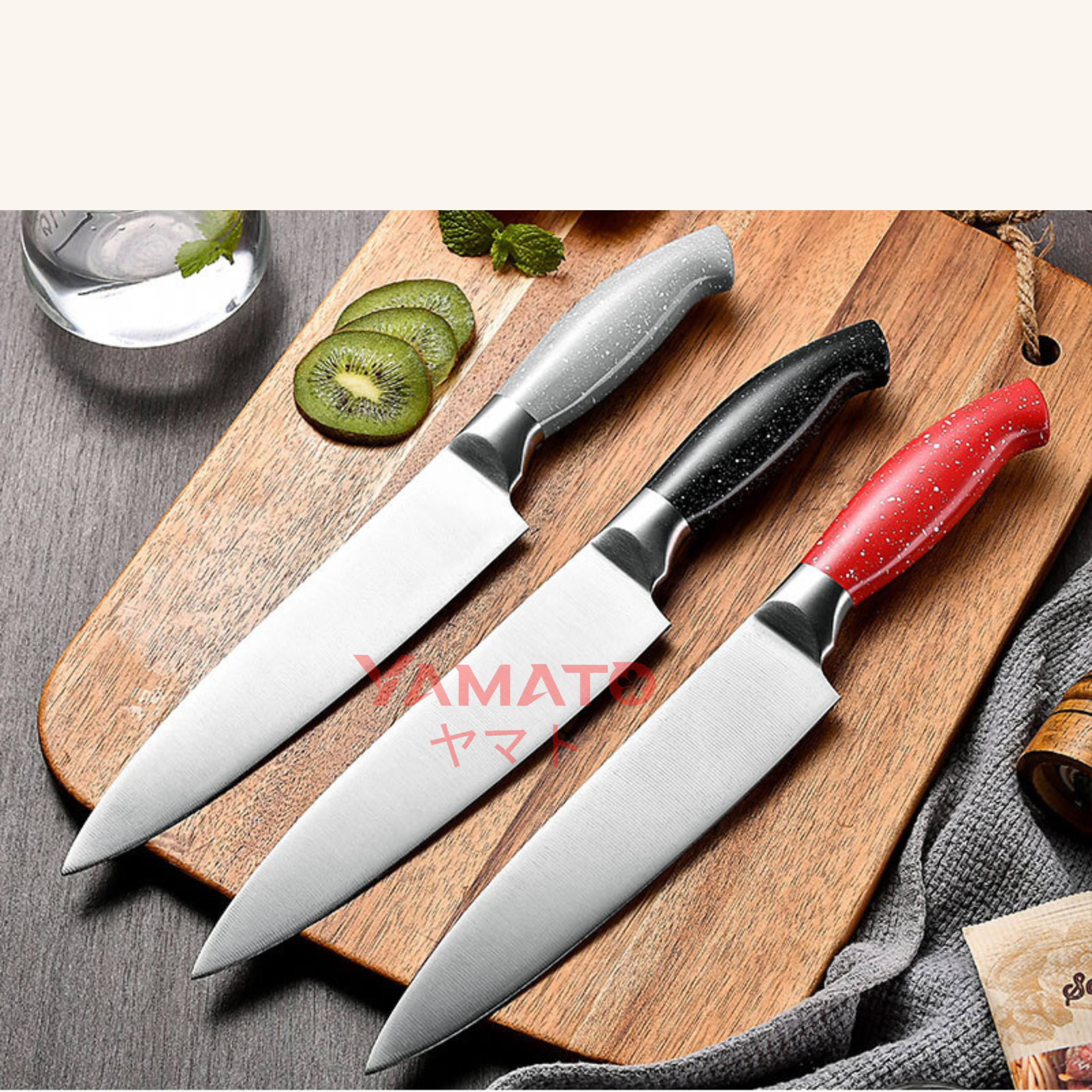  Bộ Dao Yamato9 JP9968 – Màu Đỏ Kim Sa – Điểm Nhấn Sáng Bừng Bếp Quán Của Bạn 