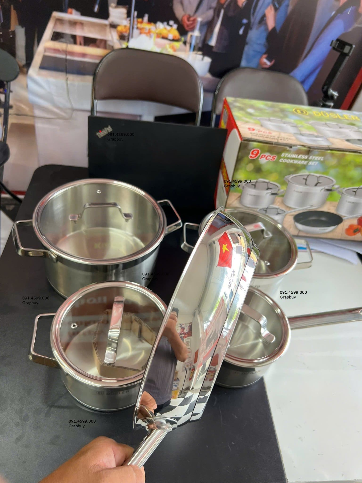  Bộ Nồi Đức Dusler DL12138R-9 Chính Hãng – Inox 304 Cao Cấp, 4 nồi 1 chảo, 9 món , Satin cao cấp. Dùng Cho Mọi Loại Bếp 