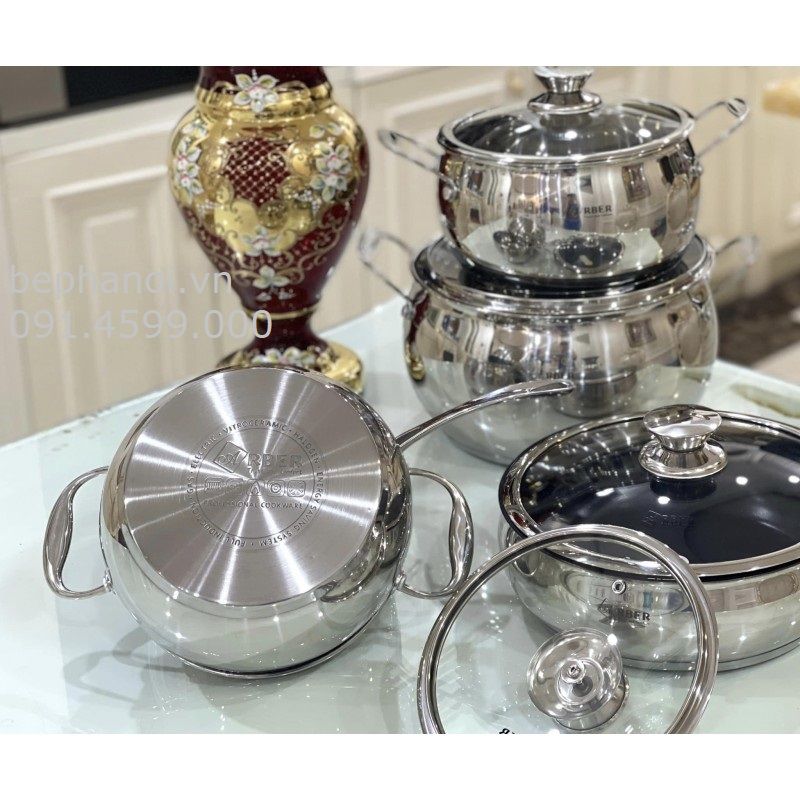  Bộ nồi bếp từ inox 5 món dáng địa cầu tròn AN-06BB, dung tích lớn, động bộ bếp đẹp, chuyên bếp từ tính, siêu bền. Giao ngay tại Hà Nội. gia dụng 