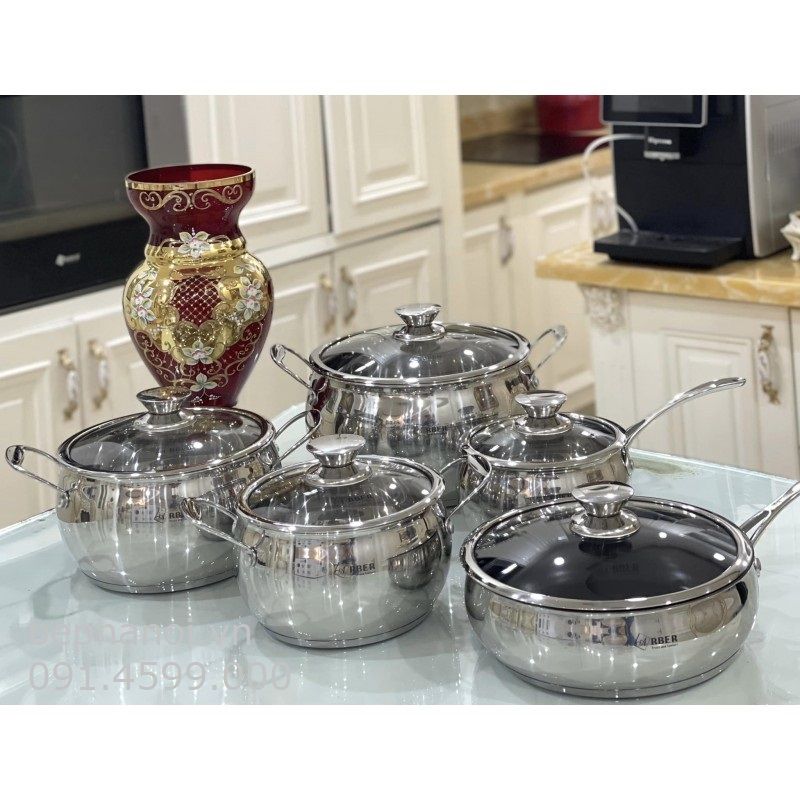  Bộ nồi bếp từ inox 5 món dáng địa cầu tròn AN-06BB, dung tích lớn, động bộ bếp đẹp, chuyên bếp từ tính, siêu bền. Giao ngay tại Hà Nội. gia dụng 