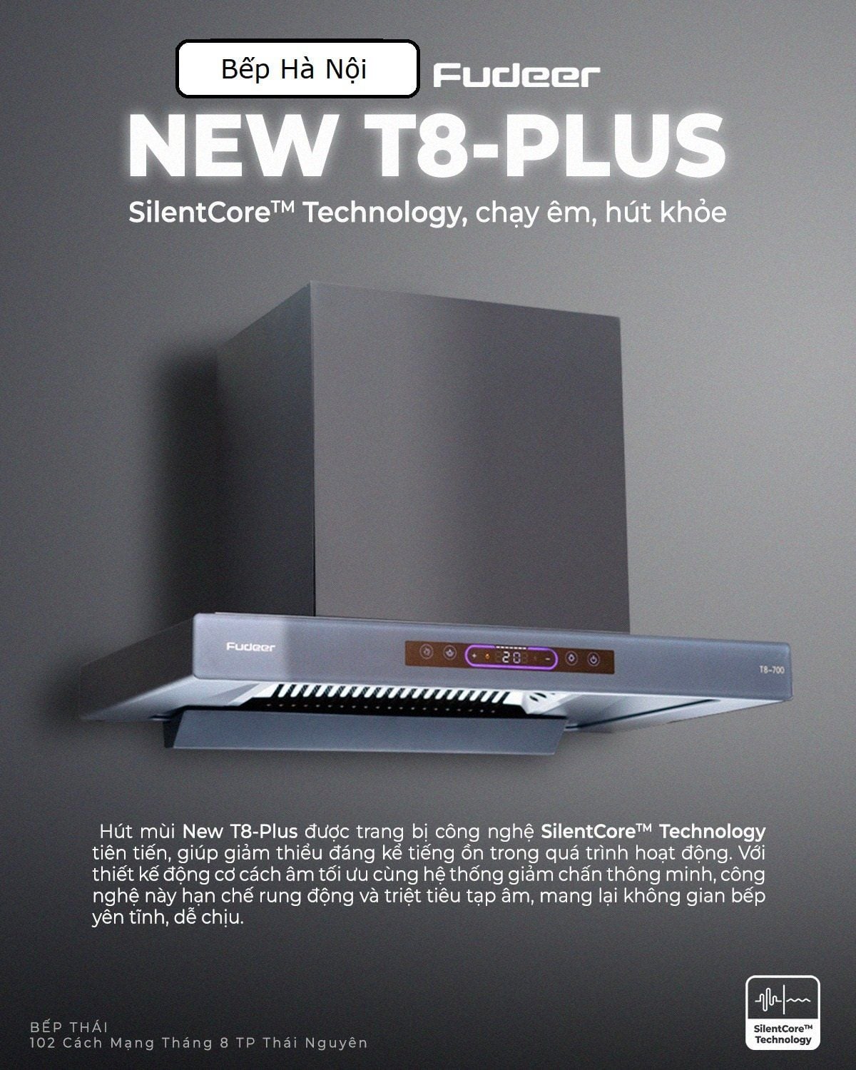  Hút mùi bếp Fudeer T8 PLUS CAO CẤP xám hiện đại, công suất lớn 2350m2/h , động cơ ly tâm cánh thép, tự làm sạch động cơ, cảm ứng vẫy tay thông minh, màn hình led hiện đại 