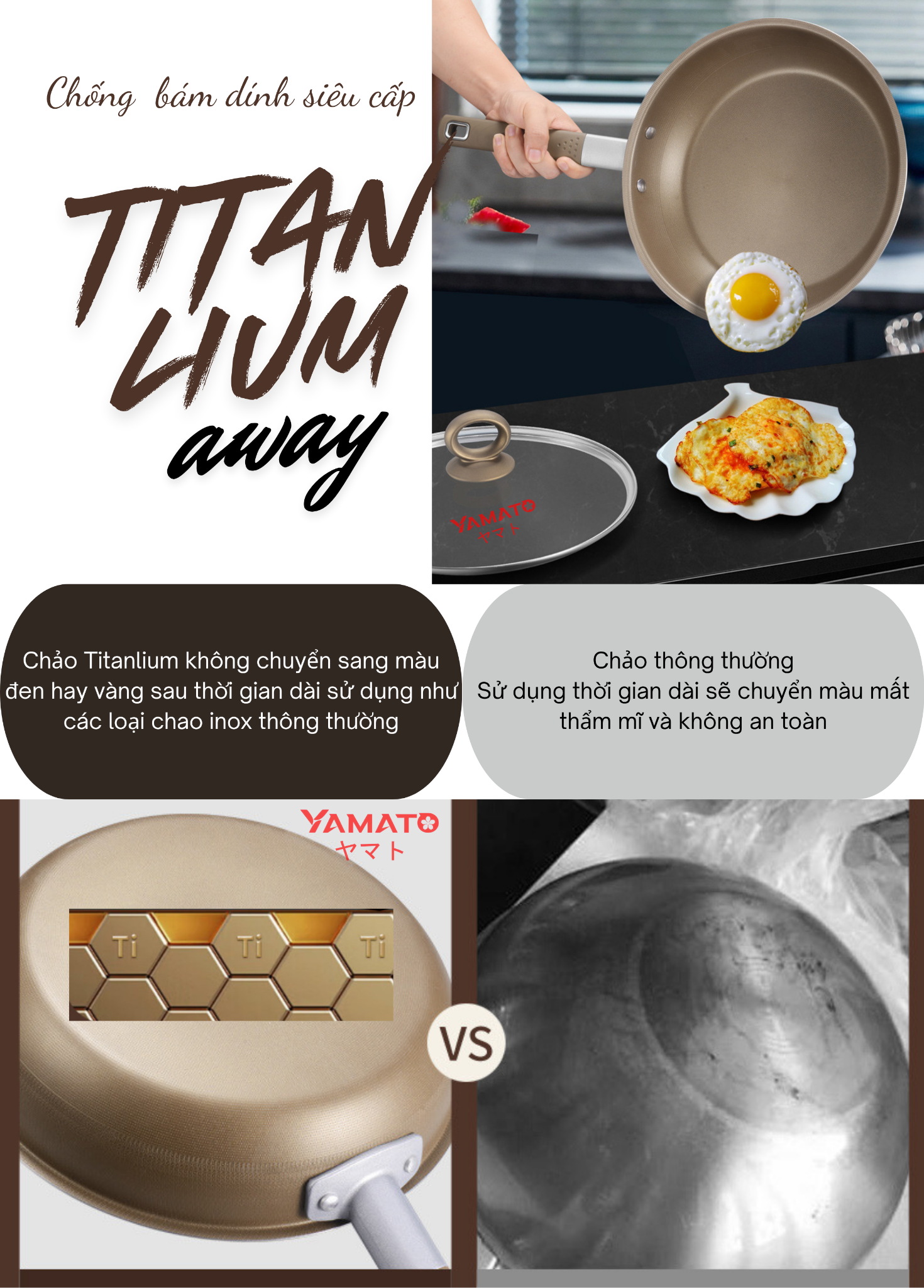  Chảo Titan Yamato 30cm – Đỉnh cao công nghệ chảo 5 lớp từ Nhật Bản 