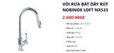  VÒI RỬA BÁT DÂY RÚT NOBINOX LOFT NX533 lõi đồng cao cấp bảo hành chính hãng chống han rỉ 2 đường nóng lạnh 