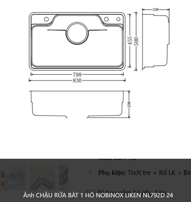  CHẬU RỬA BÁT 1 HỐ NOBINOX LIKEN NL 792 D 83 cm x 50 cm siêu rộng mặt siêu mịn line , độ dày tới 1.2mm 