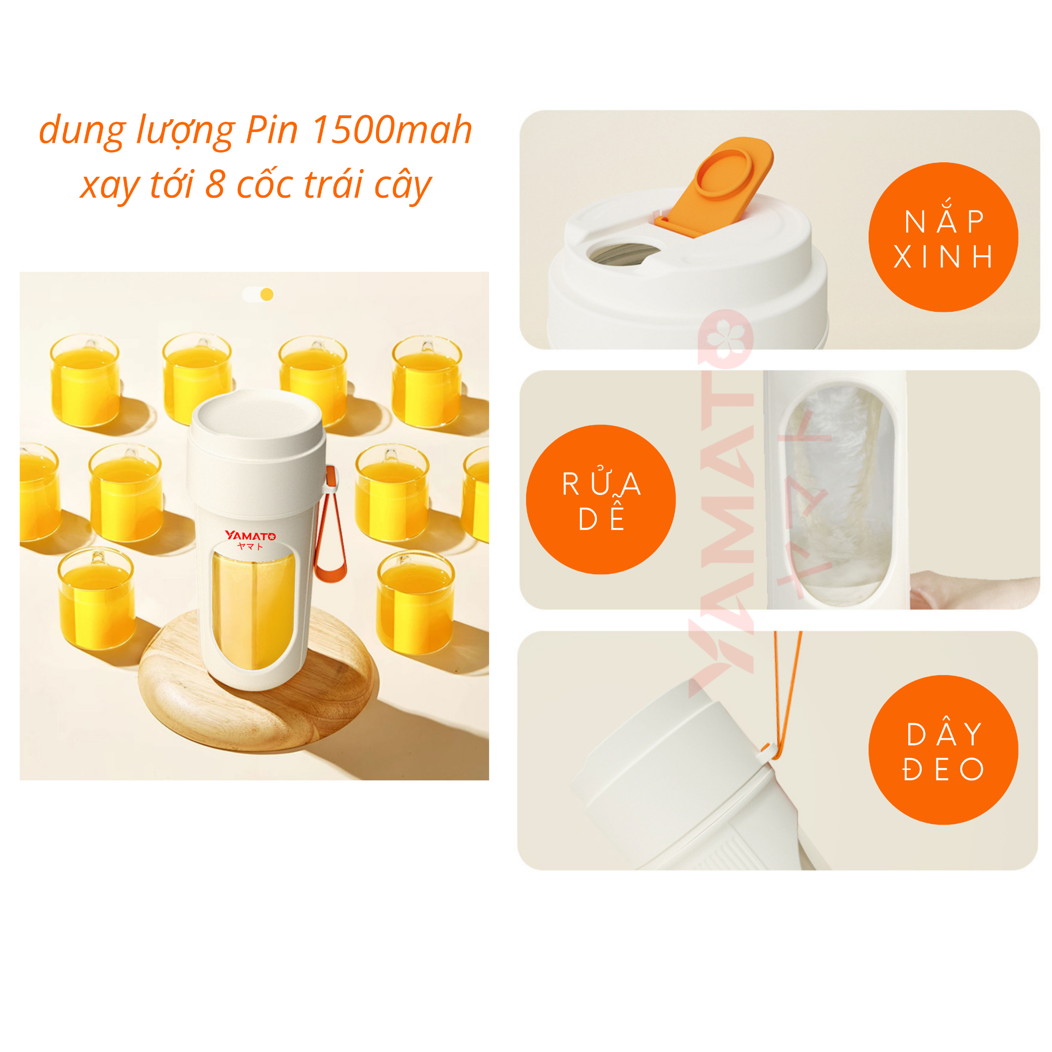  Máy xay sinh tố mini cầm tay Yamato 450 Sport Yellow – Nhỏ gọn, mạnh mẽ, chuẩn Nhật Bản 