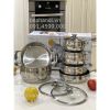 Bộ nồi inox chuyên dụng từ tính Arber new AN06V 06 món cao cấp, đáy phẳng có xửng hấp, chảo có vung kính, hình trụ tròn siêu đẹp, cực bền bỉ inox 304  gia dụng