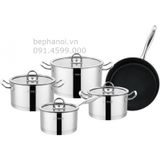  Bộ nồi Arber 5 món inox 3 đáy đúc đặc AN-05BB best BO, siêu bền, full inox nắp kính, chống han rỉ, gia dụng 