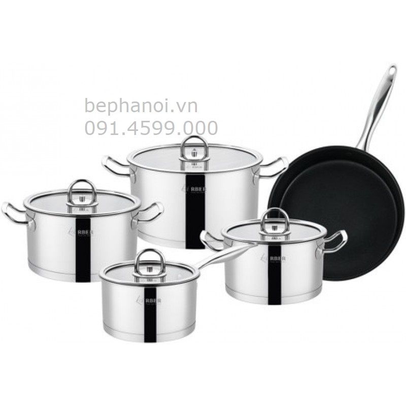  Bộ nồi Arber 5 món inox 3 đáy đúc đặc AN-05BB best BO, siêu bền, full inox nắp kính, chống han rỉ, gia dụng 