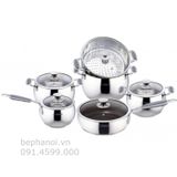  Bộ nồi inox chuyên dụng từ tính Arber new AN06V 06 món cao cấp, đáy phẳng có xửng hấp, chảo có vung kính, hình trụ tròn siêu đẹp, cực bền bỉ inox 304  gia dụng 