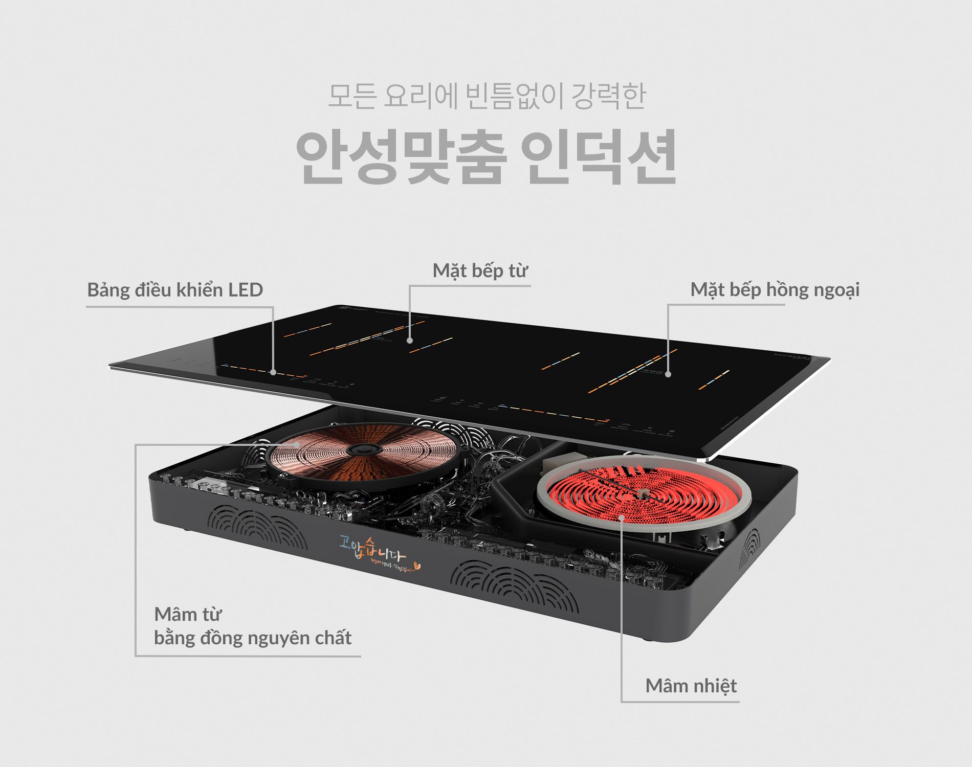  Bếp đôi 1 từ 1 hồng ngoại Hawonkoo CEH-207-IF nấu ăn nhanh hơn, chuẩn Hàn Quốc 