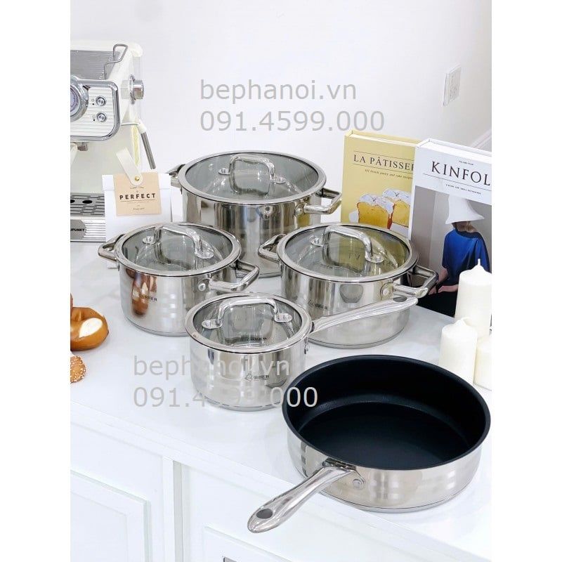  Bộ nồi inox bếp từ ARBER AN-05Promax 5 món Vip, bền bỉ. chống han rỉ, chống oxi hóa, an toàn nấu ăn, tiết kiệm điện 