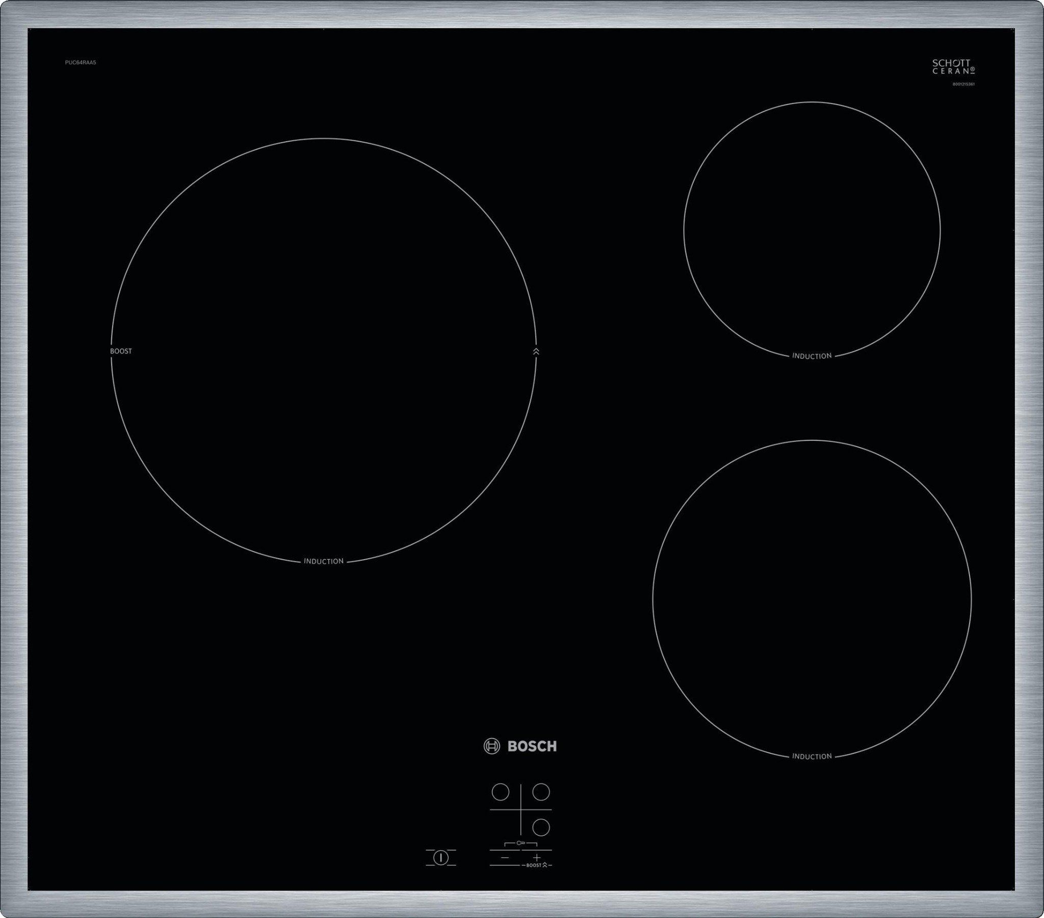  Bếp từ Bosch PUC64RAA5E 3 vùng nấu, bo viền bền bỉ, thiết kế hiện đại, bảo trì 10 năm 
