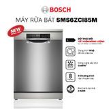  Máy rửa bát Bosch SMS6ZCI85M  Series 6 của thương hiệu Bosch, công nghệ sấy đá nóng Zeolith,  VarioSpeed Plus tăng tốc độ rửa bát, Intensive Zone rửa chuyên sâu, Nhập khẩu Đức 