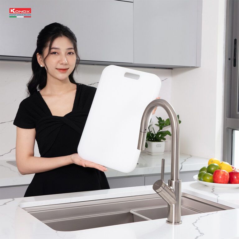  Chậu rửa bát inox 1 hố Konox KN8347SU Dekor Hà Nội, lắp âm đá, bàn đảo biệt thự 