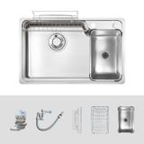  Chậu rửa bát Kluger KH8050FS Plus kích thước lớn 80cm rộng rãi sử dụng tiện lợi, bản đầy đủ phụ kiện chậu lớn, chậu nhỏ, 2 rổ inox, xiphong gấp gọn. loại 1 hố 