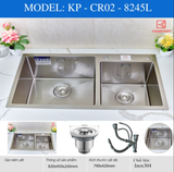  CHẬU RỬA KEEPER – CR02 – 8245L 2 hố lệch tiện dụng sus304 kèm rổ để bát 