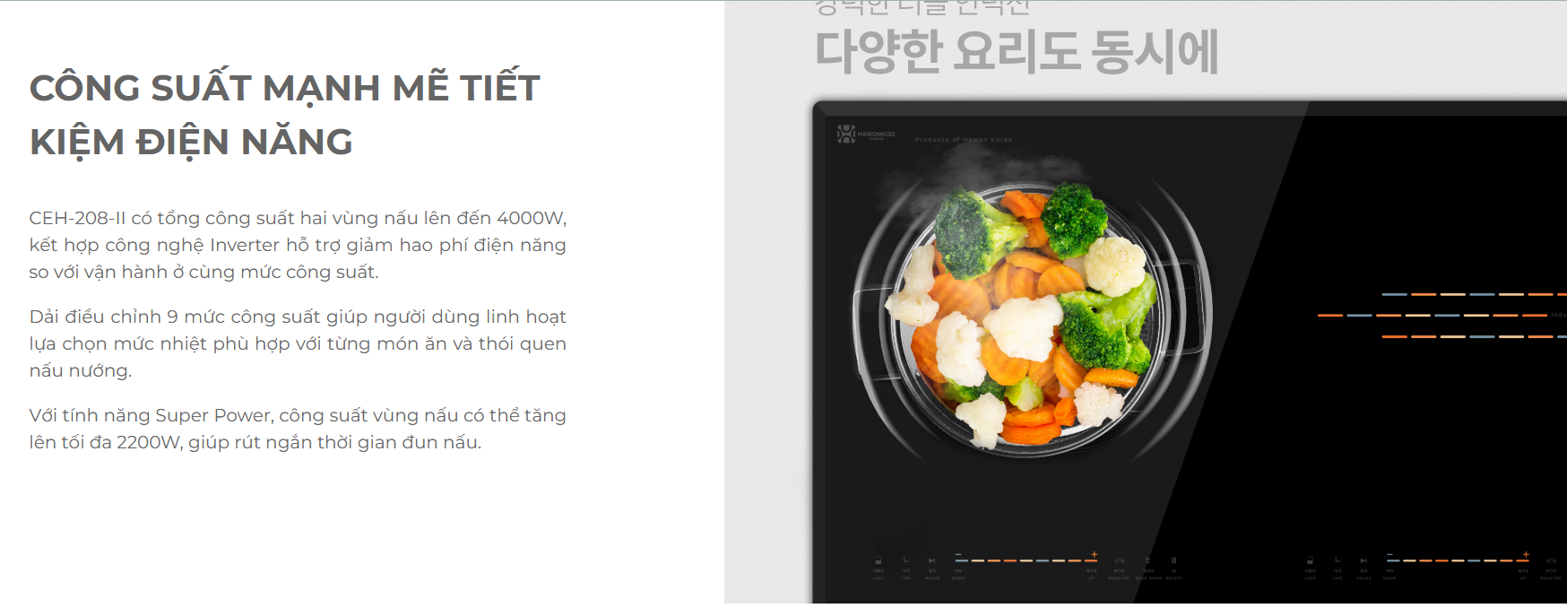  Bếp từ đôi Hawonkoo CEH-208-II  Giá tốt nhất tại Grapbuy Bếp Hà Nội, 1 từ 1 hồng ngoại tiện lợi, bảo hành 3 năm tại nhà 