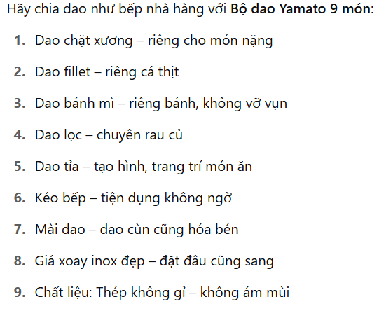  Bộ dao Yamato9 JP9968 9 món cao cấp 