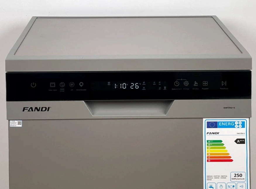 Máy rửa bát Fandi DW17DU-S màu Bạc 17 bộ rửa, thương hiệu ITALIA sản xuất Malaysia, sấy khô PTC không cần hé, diệt khuẩn UV. 