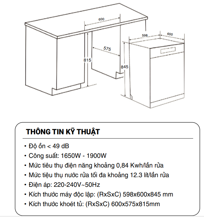  Máy rửa bát Fandi DW17AU-G Malaysia sấy khô PTC, diệt khuẩn tia UV, sức chứa lớn, bảo hành 3 năm, bảo trì 10 năm 