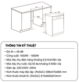  Máy rửa bát Fandi DW17DU-G Đen, 17 bộ, sấy PTC, diệt khuẩn UV, 3 giàn rửa lớn, khoang rửa inox 