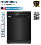  Máy rửa bát Fandi DW17DU-G Đen, 17 bộ, sấy PTC, diệt khuẩn UV, 3 giàn rửa lớn, khoang rửa inox 