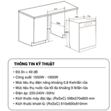  Máy rửa bát Fandi DW17DU-S màu Bạc 17 bộ rửa, thương hiệu ITALIA sản xuất Malaysia, sấy khô PTC không cần hé, diệt khuẩn UV. 