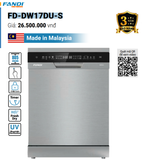  Máy rửa bát Fandi DW17DU-S màu Bạc 17 bộ rửa, thương hiệu ITALIA sản xuất Malaysia, sấy khô PTC không cần hé, diệt khuẩn UV. 
