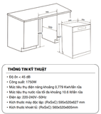  Máy rửa bát Fandi SMS8EU rửa 10 - 12 bộ, khoang inox, Rửa chuyên sâu, Rửa diệt khuẩn, Rửa hàng ngày, Rửa nhanh, Rửa thủy tinh, Rửa tiết kiệm Eco, Diệt khuẩn, Sấy tăng cường 