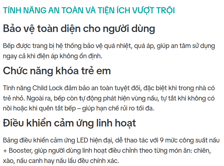  GX IH188 GrandX bếp từ đơn âm cao cấp, Malaysia, bảo vệ quá nhiệt, quá áp, Chức năng khóa trẻ em, Bảng điều khiển cảm ứng LED hiện đại, dễ thao tác với 9 mức công suất nấu + Booster 