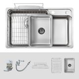  Chậu rửa inox Kluger 80cm KH8048FS – S80 Plus đầy đủ phụ kiện 01 chậu rửa + 01 bát rác + 01 Siphon + 02 giỏ inox + 01 chậu inox nhỏ., thiết kế thông minh. HARU Series. 1 hố 