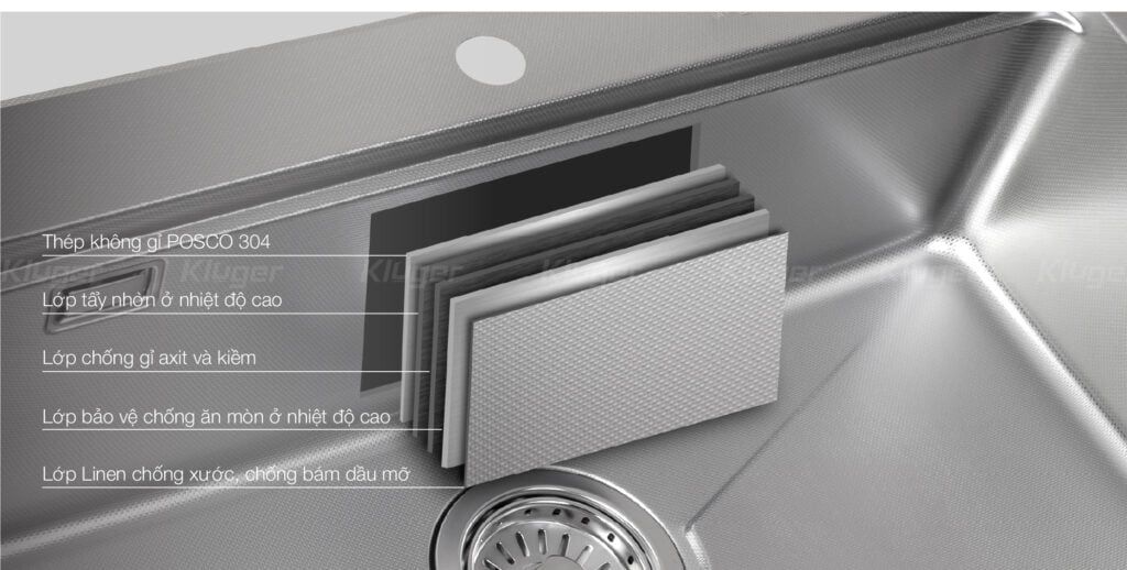  Chậu rửa inox Kluger 75cm KY7545FS – S75 TOYA SERIES. - Chất liệu: POSCO 304 (độ dày 1.0mm). - Bề mặt: LINEN dập nổi thế hệ mới, dễ dàng vệ sinh. Ép khuôn liền khối. ,Màu sắc:Silver, Gồm 01 chậu, 01 siphon , 01 bát rác, 01 giỏ inox để đồ. loại 1 hố 
