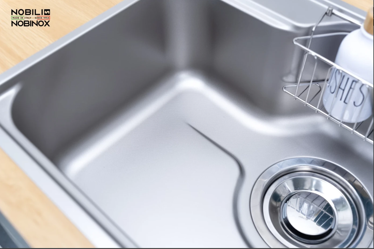  CHẬU RỬA BÁT 1 HỐ NOBINOX LIKEN NL724D GrapBuy bộ sưu tập Liken,  Inox 304 AISI 18/10, bo góc R30, chống ăn mòn & oxi hóa hoàn hảo 