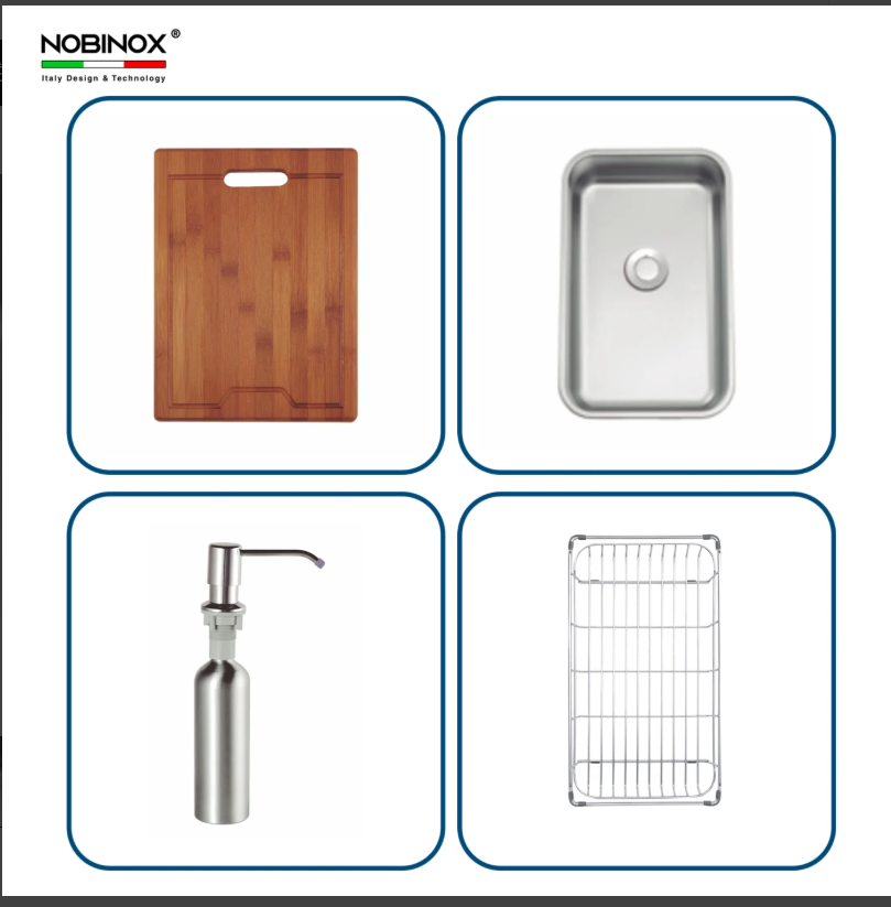  CHẬU RỬA BÁT 1 HỐ NOBINOX LIKEN NL724D GrapBuy bộ sưu tập Liken,  Inox 304 AISI 18/10, bo góc R30, chống ăn mòn & oxi hóa hoàn hảo 