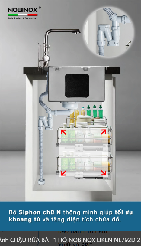  CHẬU RỬA BÁT 1 HỐ NOBINOX LIKEN NL792D 83 cm x 50 cm siêu rộng mặt siêu mịn line , độ dày tới 1.2mm 