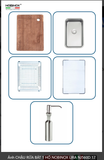  CHẬU RỬA BÁT 1 HỐ NOBINOX LIRA NJ560D Chất Liệu AISI: 304  Độ dày: 3.0+1.2mm cực  dày 3ly vân Hạt Linen chống xước Thớt gỗ + Thớt inox + Khay LK + Rổ JL + Bình đựng nước rửa bát 