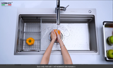  CHẬU RỬA BÁT 1 HỐ NOBINOX LIRA NJ 564 D supper line siêu mịn, lavabo bàn đảo, kích thước lớn 860mm 86cm, siêu dày 3mm top đầu 