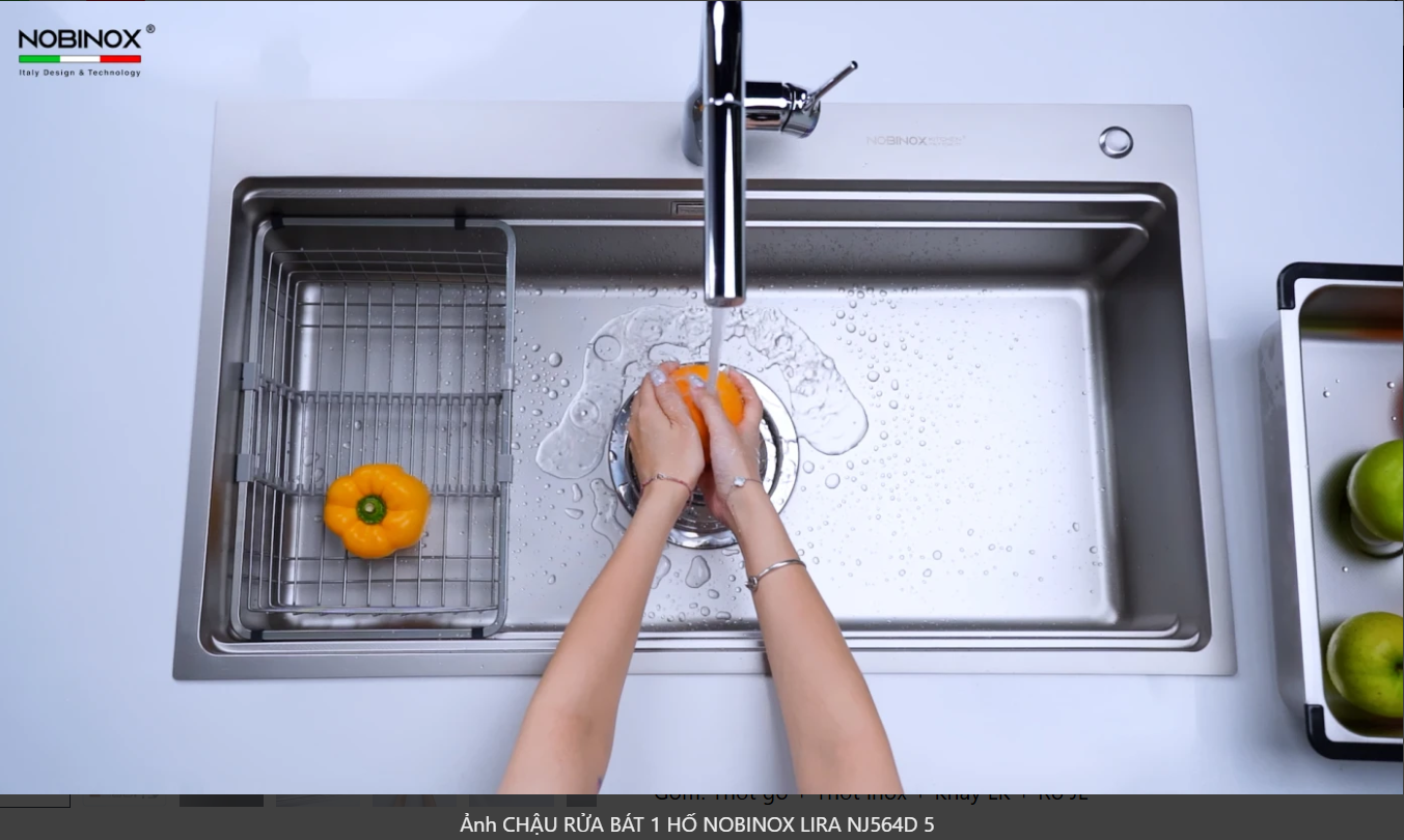  CHẬU RỬA BÁT 1 HỐ NOBINOX LIRA NJ 564 D supper line siêu mịn, lavabo bàn đảo, kích thước lớn 860mm 86cm, siêu dày 3mm top đầu 