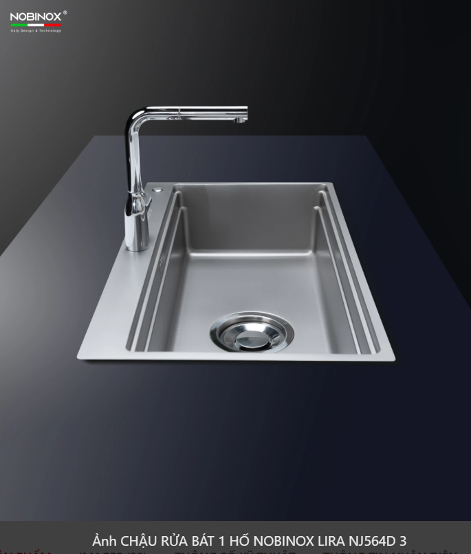  CHẬU RỬA BÁT 1 HỐ NOBINOX LIRA NJ 564 D supper line siêu mịn, lavabo bàn đảo, kích thước lớn 860mm 86cm, siêu dày 3mm top đầu 