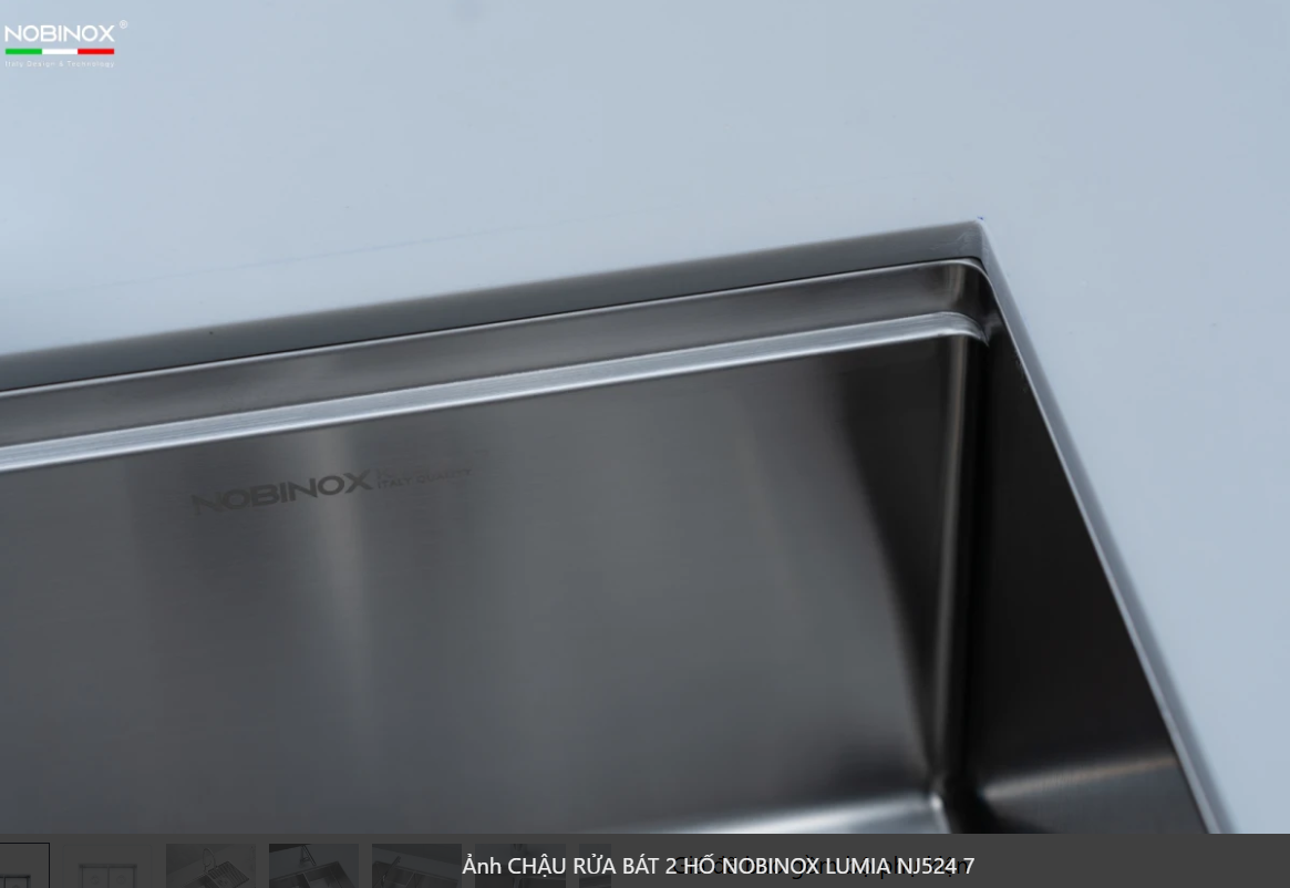  CHẬU RỬA BÁT 2 HỐ NOBINOX LUMIA NJ524 02 hố vuông cân kích thước 838 mm  x 437 mm, 83.8cm. độ dày chậu 1.2mm. inox  AISI 304 bền bỉ 