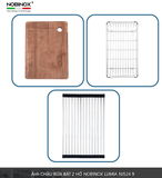  CHẬU RỬA BÁT 2 HỐ NOBINOX LUMIA NJ524 02 hố vuông cân kích thước 838 mm  x 437 mm, 83.8cm. độ dày chậu 1.2mm. inox  AISI 304 bền bỉ 