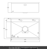  CHẬU RỬA BÁT 1 HỐ NOBINOX LUMIA NJ557 độ dày 3mm và 1.2mm rộng 68 cm + 48 cm vân siêu mịn Vip 