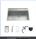  CHẬU RỬA BÁT 1 HỐ NOBINOX LUMIA NJ557 độ dày 3mm và 1.2mm rộng 68 cm + 48 cm vân siêu mịn Vip 