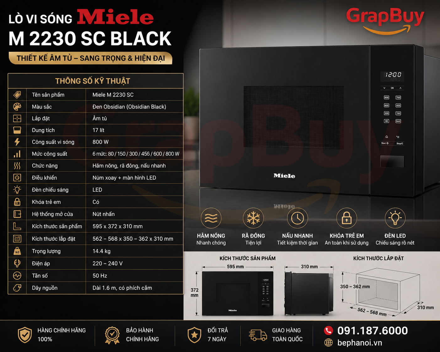  Lò Vi Sóng Miele M 2230 SC Black  Grapbuy Bếp Hà Nội, chính hãng, dịch vụ giao tận nhà, giá tốt. 