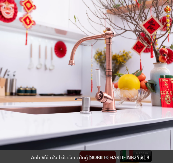  Vòi rửa bát cần cứng NOBILI CHARLIE NB255C Vàng Đồng Nhập Ý Made in Italya Grapbuy Bếp Hà Nội 