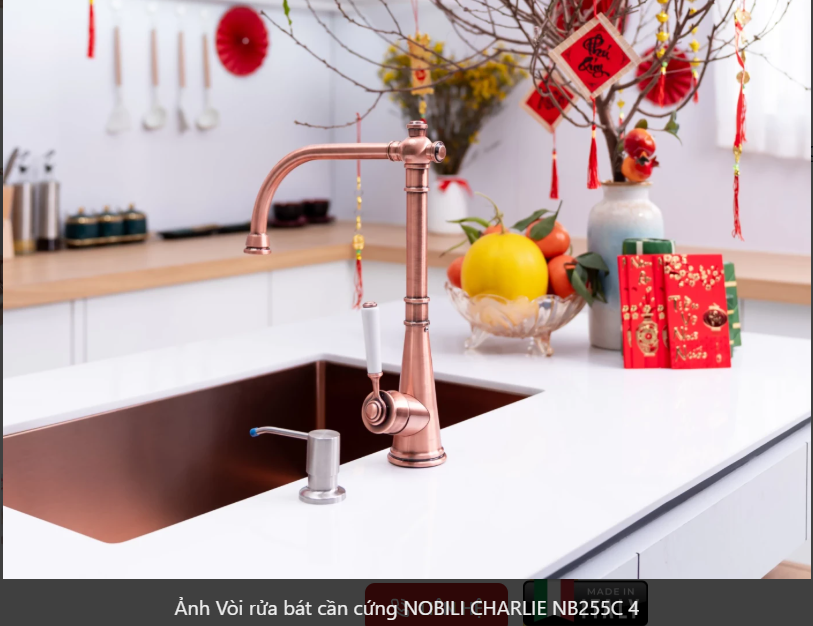  Vòi rửa bát cần cứng NOBILI CHARLIE NB255C Vàng Đồng Nhập Ý Made in Italya Grapbuy Bếp Hà Nội 