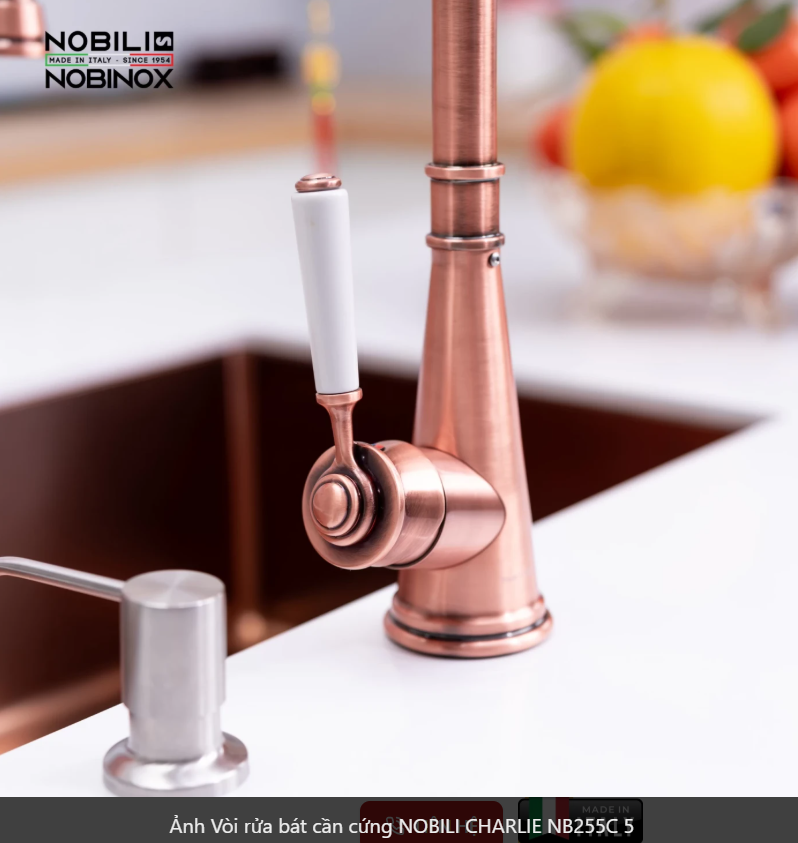 Vòi rửa bát cần cứng NOBILI CHARLIE NB255C Vàng Đồng Nhập Ý Made in Italya Grapbuy Bếp Hà Nội 