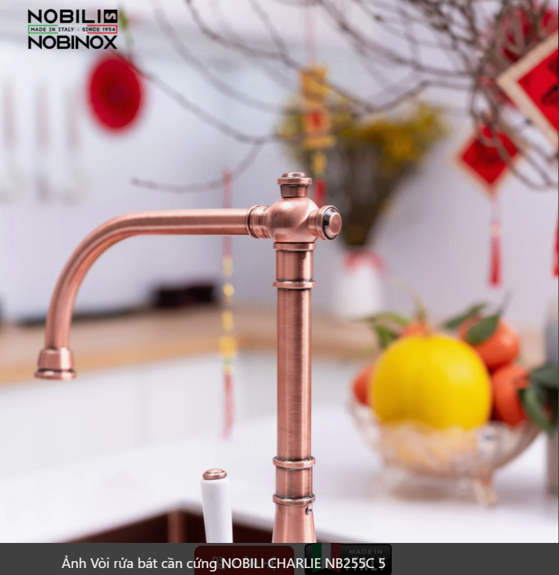  Vòi rửa bát cần cứng NOBILI CHARLIE NB255C Vàng Đồng Nhập Ý Made in Italya Grapbuy Bếp Hà Nội 